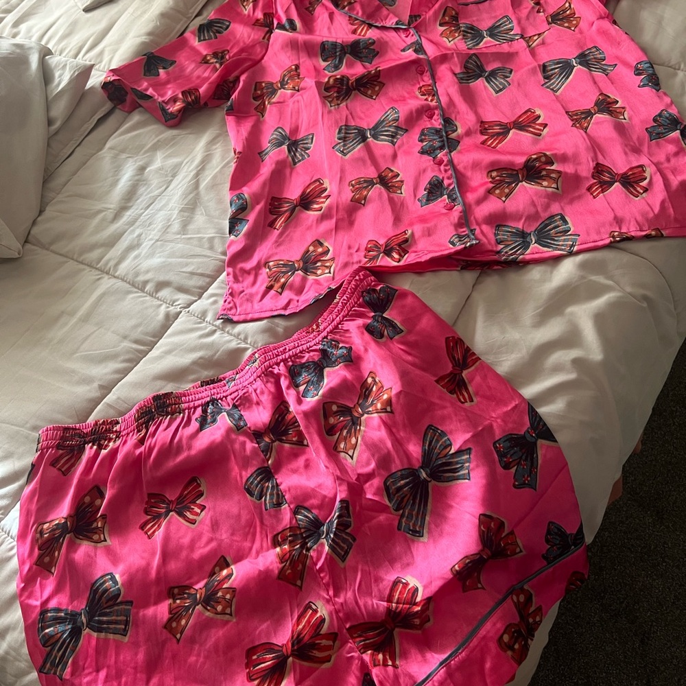Pink Bow Print Pajama Set